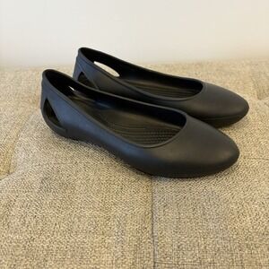 Crocs At Work‎ Ballet Flat Non Slip Women's Size 8 Black Iconic Comfort Slip On
